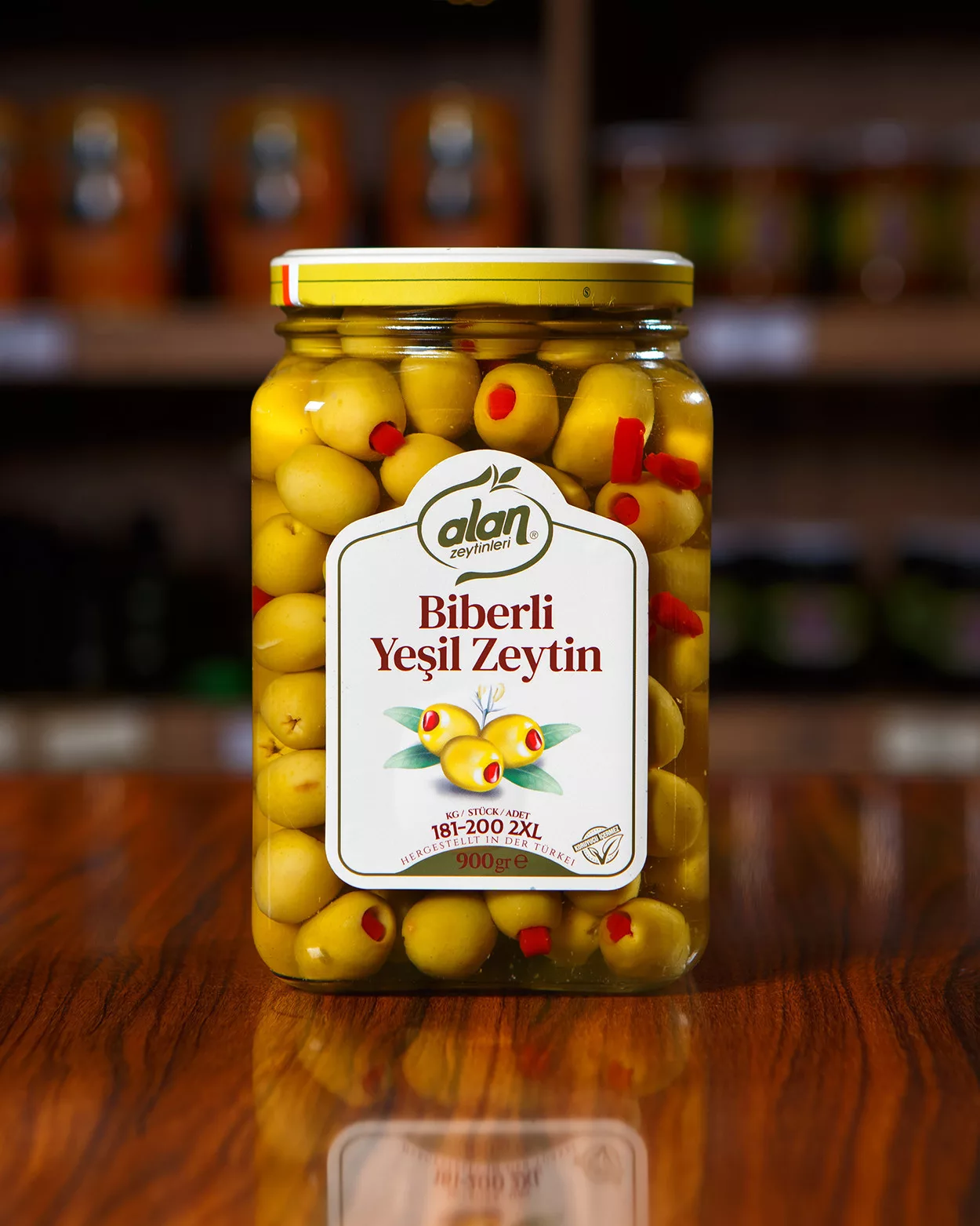Biberli Yeşil Zeytin 900 GR